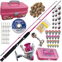 Kit de Pesca Feminino Rosa Vara 1,80m Molinete Maleta Tralha