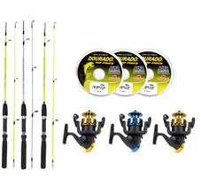 Kit de Pescaria 3 Varas e 3 Molinetes C/ Linha (Ref. 08)