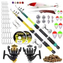 Kit De Pescaria Completo 2 Varas Telescópicas 2 Molinetes + Acessórios (Ref. 11)