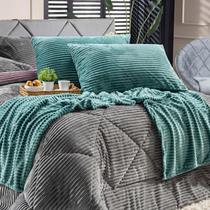 Kit de Peseira Canelada Denver com Fronhas 03 Peças em Tecido Canelado Mantinha Xale Quente Caminho de Cama Decoração Inverno