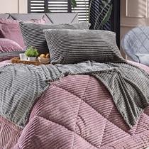 Kit de Peseira Canelada Denver com Fronhas 03 Peças em Tecido Canelado Mantinha Xale Quente Caminho de Cama Decoração Inverno