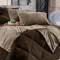 Kit de Peseira Canelada Denver com Fronhas 03 Peças em Tecido Canelado Mantinha Xale Quente Caminho de Cama Decoração Inverno