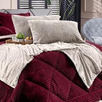 Kit de Peseira Canelada Denver com Fronhas 03 Peças em Tecido Canelado Mantinha Xale Quente Caminho de Cama Decoração Inverno