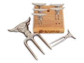 Kit De Petiscos Tridente Touro Elmo 7 Peças Base Madeira Kit De Petiscos Tridente Touro Elmo 7 Peças Base Madeira