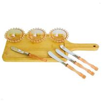 Kit de Petisqueira com Espátulas e Bowls Para Servir 8 Peças Bambu Aço Inox Cristal Kit de Petisqueira com Espátulas e Bowls Para Servir 8 Peças Bambu Aço Inox Cristal