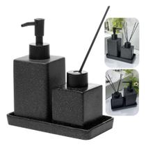 kit De Pia Banheiro Lavabo Bancada Conjunto 3 Peças Cerâmica Luxo Preto " "