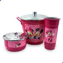 Kit de Pia com Porta Sabão, Detergente e Lixo - Feito de Alumínio Decorado com Mickey e Minnie - Disponível em Vermelho, Preto, Branco, Rosa Claro, Rosa Escuro - Perfeito para sua Cozinha - Design Decorativo, Resistente e Durável - ArtVida