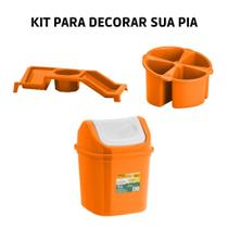 Kit De Pia Lixeira Basculante Porta Detergente e Porta Talheres