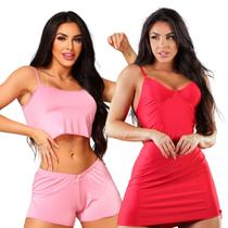 Kit de Pijamas - Short Doll Cropped Liso + Camisola Lisa