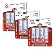Kit de Pilhas AA Recarregáveis 2A 12 Unidades Mox Dotcell Recarregável