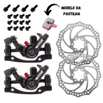 Kit De Pinça Freio A Disco Mecânico Para Bike Bicicleta 160mm Paco Com Pastilha Quadrada Aro 26 - 29 Kit De Pinça Freio A Disco Mecânico Para Bike Bicicleta 160mm Paco Com Pastilha Quadrada Aro 26 - 29