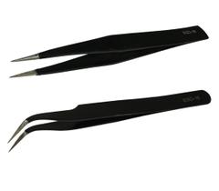 Kit de pinças antiestática - 1 ponta reta + 1 ponta curva