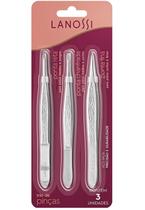 Kit de Pinças Silver Lanossi com Pontas Reta Chanfrada e Fina para Precisão no Uso Diário