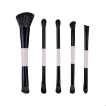 Kit de Pincéis de Maquiagem Cerdas macias 5 Peças Dupla Face Cor:Rosa
