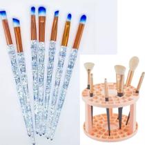 Kit de Pincéis de Maquiagem De 7 Peças Com Suporte Organizador De Pincéis, Cerdas Sintéticas Macias