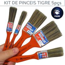 Kit de Pinceis Para Pintura Tigre Com 5un Trincha Profissional de Pintar Parede Tigre Pincel Para Pintor Pintar Casa Tintas Látex e Acrilica