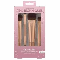 Kit de Pincéis Real Techniques Metalchic com Pincéis e Estojo Reutilizável