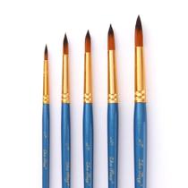 Kit de pincéis redondo com 05 unidades para aquarela guache acrílico óleo artesanato em geral azul