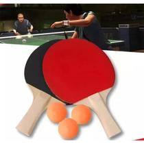 Kit de ping pong completo com 3 bolinhas e o par de raquetes de madeira - Filó Modas