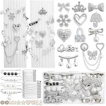 Kit de Pingentes para Sapatos com Strass e Pérolas Prateadas RQAYE