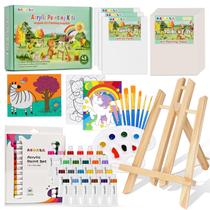 Kit de Pintura Acrílica Infantil ACGASK - 24 Tintas e 6 Telas