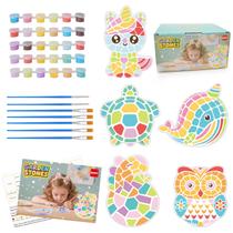 Kit de Pintura de Pedras para Caminho QANIY para Crianças de 4 a 12 Anos, Conjunto com 5 Unidades para Artesanato ao Ar Livre no Jardim, Atividade Criativa para Meninos e Meninas
