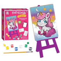 Kit De Pintura Didático Unicórnio Com 4 Telas 6 Tintas Pincel E Cavalete Infantil