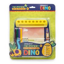 Kit de Pintura Dino - Blister com 1 Livro + 4 Hidrocor + 4 Lápis de Cor + 2 Cartelas de Adesivo - Leo&Leo