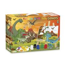 Kit de Pintura Dinos Fazendo Arte Junges Cavalete e tintas Brinquedo Infantil Educativo Presentes Brincadeira de Criança