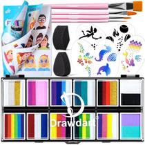 Kit de pintura facial Drawdart Professional com estêncil 12x10g Kit de pintura facial Drawdart Professional com estêncil 12x10g