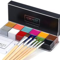 Kit de pintura facial e corporal CCBeauty 12 cores com pincéis para o Halloween