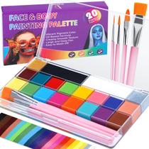 Kit de pintura facial e corporal Drawdart de 20 cores com paleta de 4 pincéis Kit de pintura facial e corporal Drawdart de 20 cores com paleta de 4 pincéis