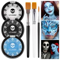 Kit de pintura facial e corporal UCANBE branco, preto e azul claro, Halloween Kit de pintura facial e corporal UCANBE branco, preto e azul claro, Halloween