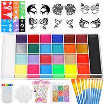 Kit de pintura facial Flasoo, paleta de óleo de 26 cores com estênceis Kit de pintura facial Flasoo, paleta de óleo de 26 cores com estênceis