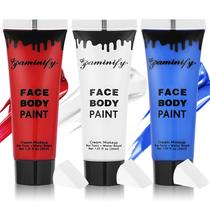 Kit de pintura facial Paminify vermelho branco azul 30 ml à base de água Kit de pintura facial Paminify vermelho branco azul 30 ml à base de água