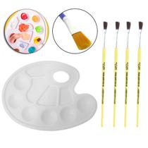 Kit De Pintura Infantil: 04 Pincel + Paleta Godê Para Pintura Tinta Aquarela 10 Cavidades Plástico Para Arte Kit De Pintura Infantil: 04 Pincel + Paleta Godê Para Pintura Tinta Aquarela 10 Cavidades Plástico Para Arte