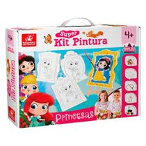 Kit de Pintura Infantil Cavalete Avental Godê Pincel e Tinta Princesas