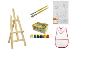 Kit de Pintura Infantil Tela Cavalete Guache Pincel Avental - VIQUETI