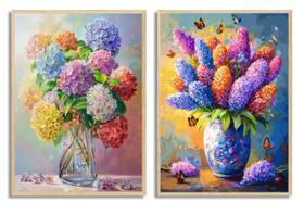 Kit de Pintura por Números com 2 Peças 41x51 cm Conjunto Floral de Hortênsias