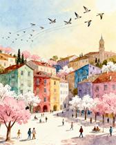 Kit de pintura por números Praça da Cidade Tranquila 41 x 51 cm