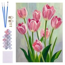 Kit de Pintura por Números Tulipa Rosa DIY com Tinta Acrílica 41 x 51 cm