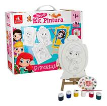Kit de Pintura Princesas Para Crianças Com Cavalete Pincel e Tintas