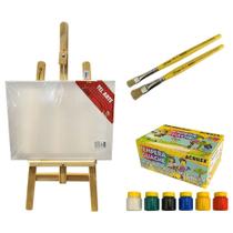 Kit de Pintura Tela 30x40 + Cavalete + Cj 6 Guache +2 Pincel - ACRILEX