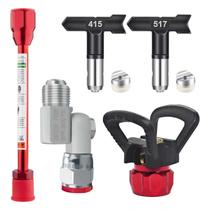 Kit De Pistola De Pulverização Sem Ar De 5 Peças Com Bicos Pretos, Arruelas, Base Vermelha, Haste De