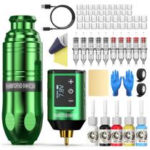 Kit de pistola de tatuagem, kit de máquina de tatuagem sem fio Wormhole, kit de caneta de tatuagem completo, fonte de alimentação de tatuagem sem fio recarregável, portátil de 1500 mAh com display digital LED para tatuador WTK261