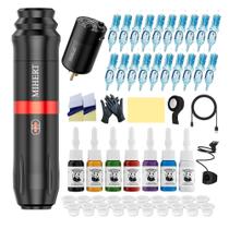 Kit de pistola de tatuagem para máquina rotativa sem fio MIHERT com bateria de 1500mAh