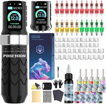 Kit de pistola de tatuagem POSEIDON Caneta de tatuagem sem fio com 2 baterias