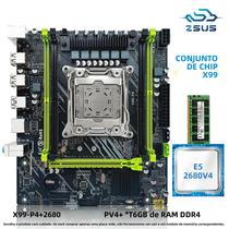 Kit De Placa Mãe Intel Xeon E5 2680 V4 ZSUS X99 P4 Com 16GB De RAM DDR4 2133MHz NVME M.2 SATA