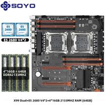 Kit De Placa Mãe SOYO X99 Com Dual CPU Intel Xeon E5 2680 V4, 64GB DDR4 M.2 NVME Para Jogos Em