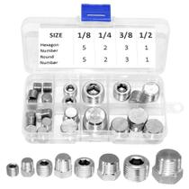 Kit de plugue de tubulação Joywayus em aço inoxidável 22PCS NPT 1/8 1/4 3/8 1/2 Kit de plugue de tubulação Joywayus em aço inoxidável 22PCS NPT 1/8 1/4 3/8 1/2